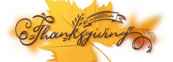 Stylish text of Happy Thanksgiving on maple leaves background ca — Stock Vector