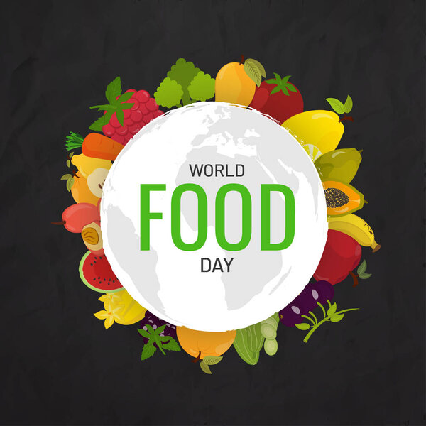 World Food Day poster or template design decorated with fruits a