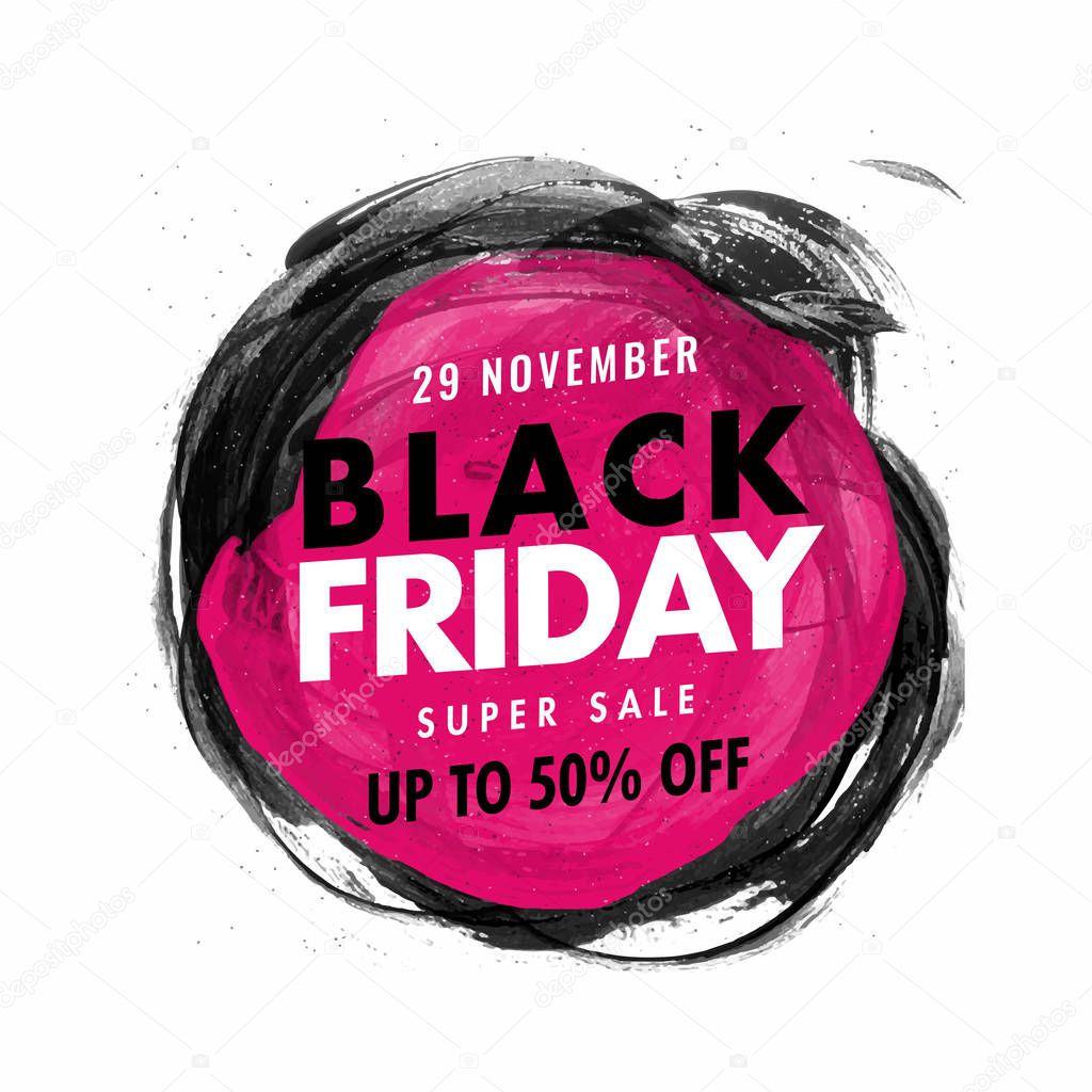 Black Friday Super Sale poster design with 50% discount offer on