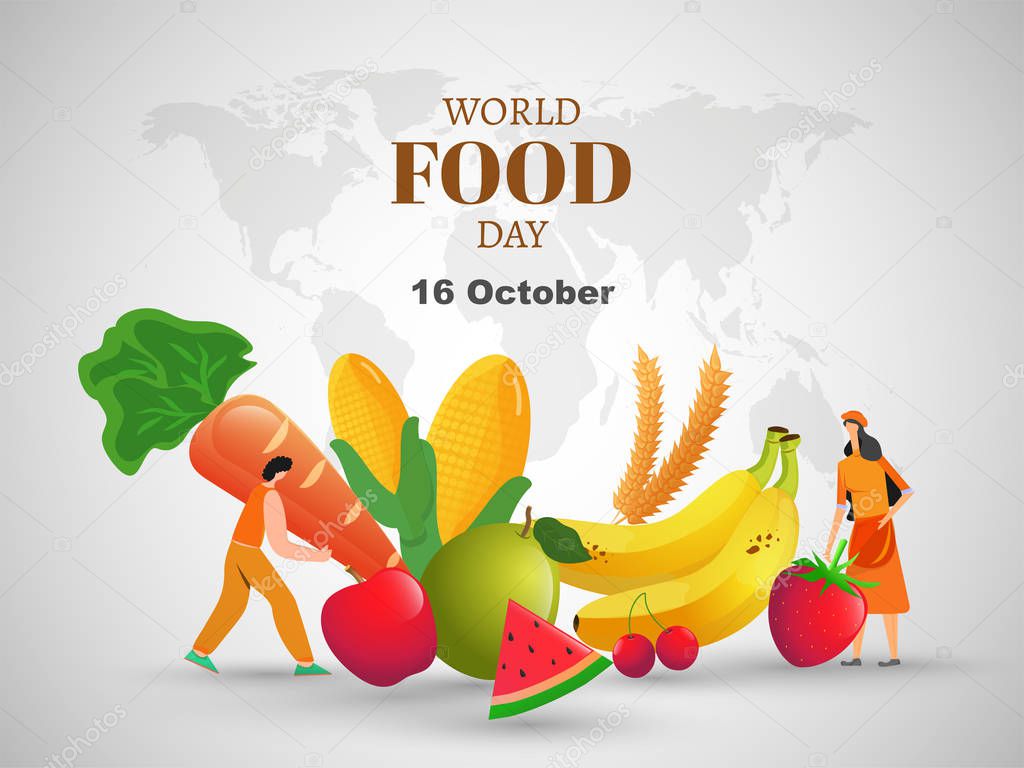 16 October, World Food Day banner or poster design with illustra