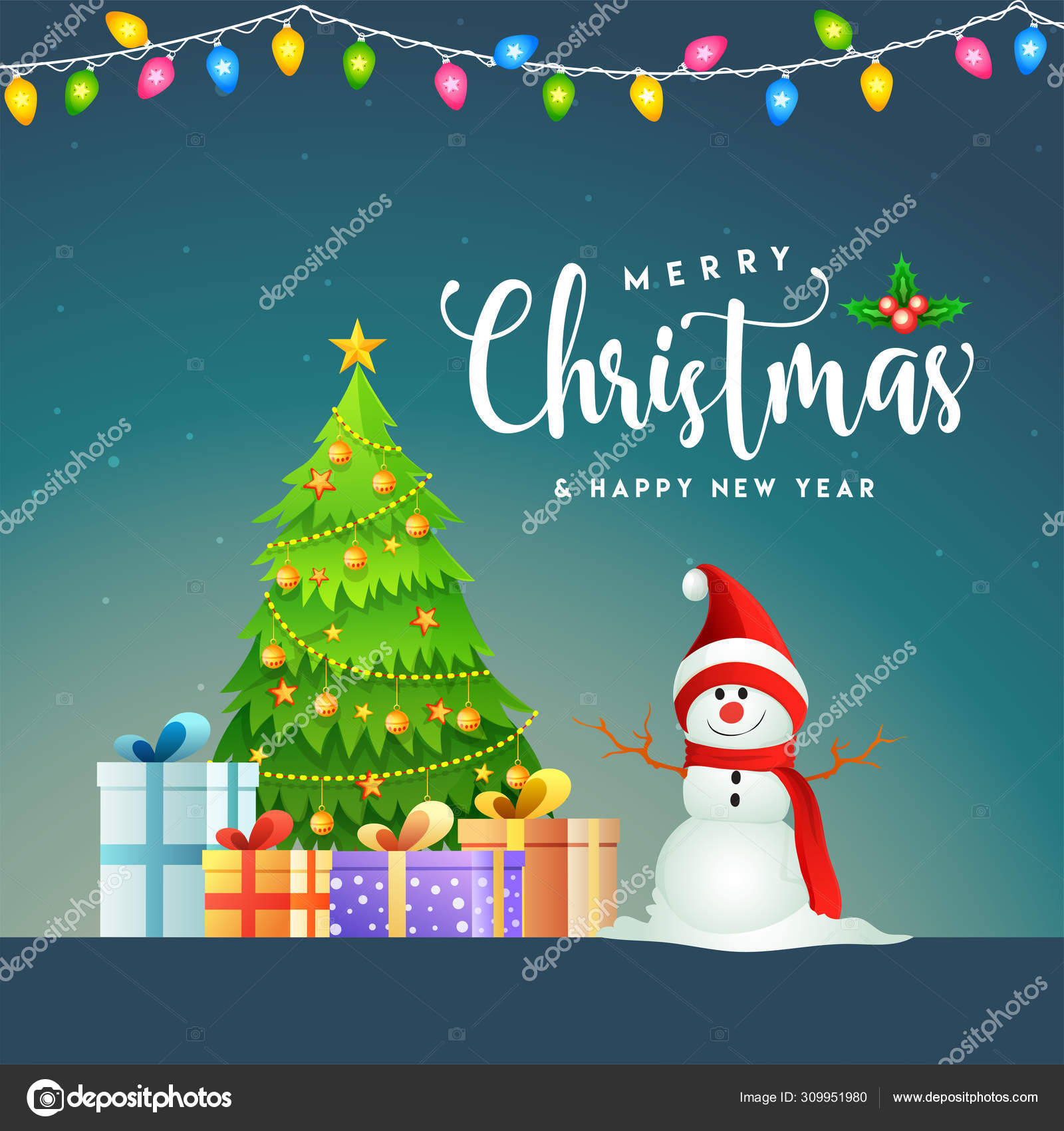 Greeting Card Or Poster Design With Decorative Xmas Tree Gift B Stock Vector C Alliesinteract 309951980