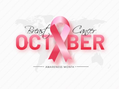 Beyaz dünya haritası üzerinde pembe kurdele ile Ekim metin çizgili backgro