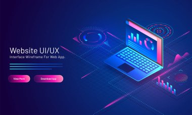 Web sitesi Ui/Ux konseptine dayalı isometrik açılış sayfası tasarımı