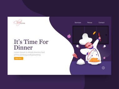 Mutlu şef charact ile Akşam Yemeği açılış sayfası tasarımı için Zaman