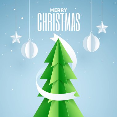 Kağıt süslenmiş asılı baubles ve yıldız ile xmas ağacı kesti 