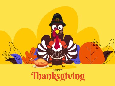 Tur illüstrasyon ile Happy Thanksgiving tebrik kartı tasarımı