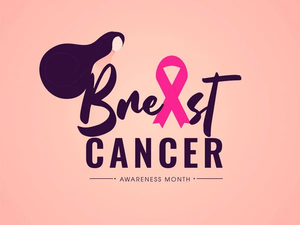 Bröst cancer text med rosa band och ansiktslös kvinna för Aware — Stock vektor