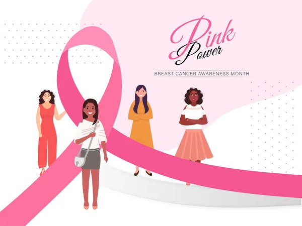 Grupo de apoyo femenino para la concienciación sobre el cáncer de mama mes con — Archivo Imágenes Vectoriales