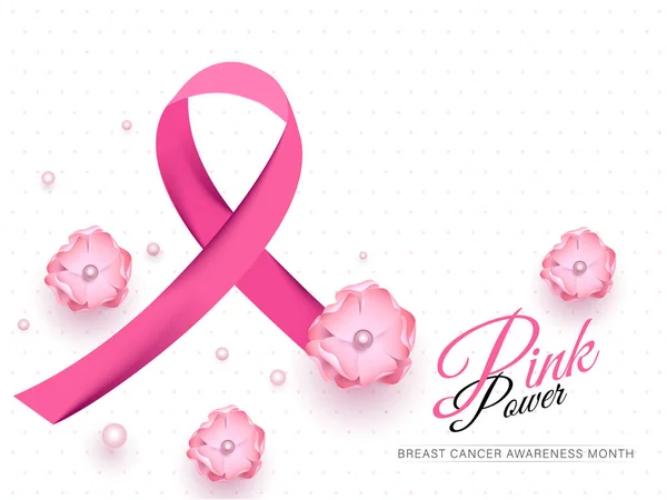 Cinta de concientización sobre el cáncer de mama con flores y perlas decoradas — Archivo Imágenes Vectoriales