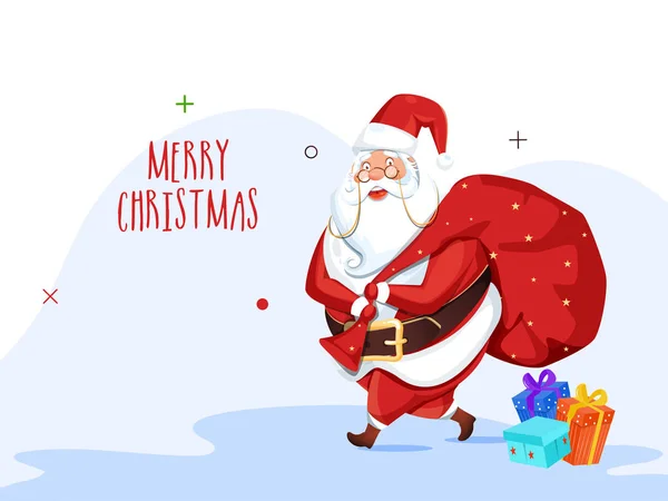 Diseño de tarjeta de felicitación con ilustración de Santa Claus levantando un — Vector de stock