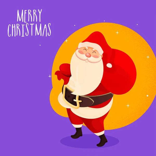 Ілюстрація Санта-Клауса, що піднімає важкий мішок на фіолетовій абстракції — стоковий вектор