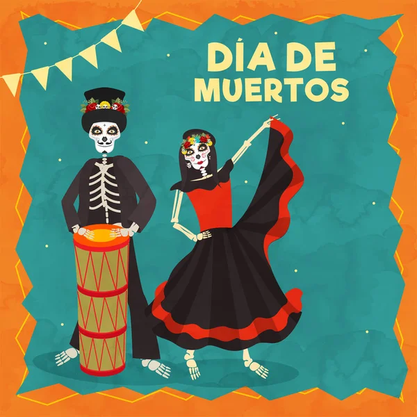 Dia de Muertos tekst z ilustracją Catrina i szkielet ma — Wektor stockowy