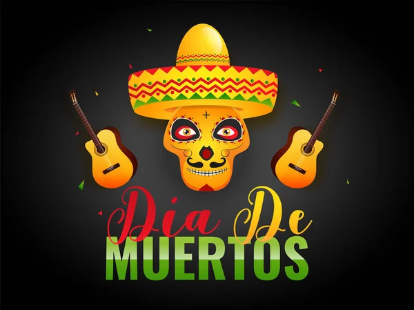 Colorful text of Dia De Muertos with skull or calavera wearing s — Stock Vector