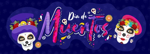 Creative text av Dia de Muertos med Sugar skallar på Blue skull — Stock vektor