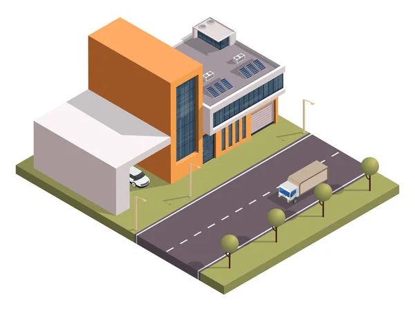 Isometrica condominio e parcheggio lungo il trasporto str — Vettoriale Stock