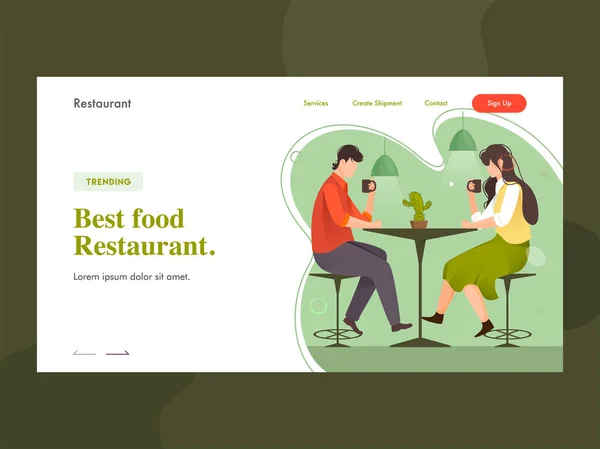 Beste food restaurant landing page design met jong jongen en meisje — Stockvector