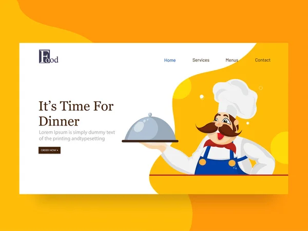 Het is tijd voor het diner landing page design met chef-kok karakter hol — Stockvector