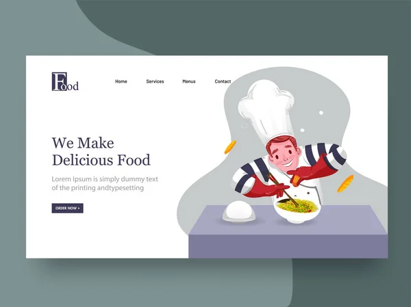 Diseño de banner web o landing page, personaje del chef que presenta este — Archivo Imágenes Vectoriales
