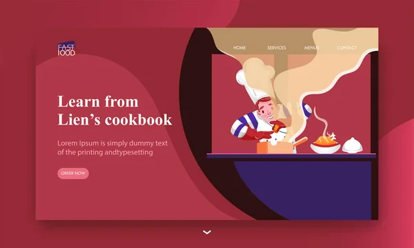 Landing page design met chef-kok karakter koken voor leren van l — Stockvector
