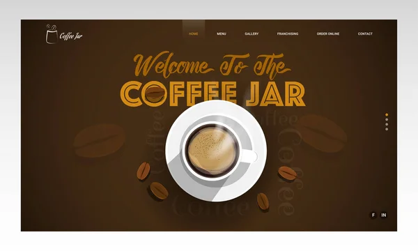 Draufsicht auf Kaffeetasse und Bohnen auf braunem Hintergrund — Stockvektor