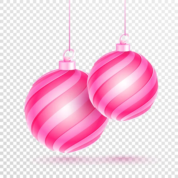 Opknoping roze kerstballen versierd op PNG achtergrond. — Stockvector