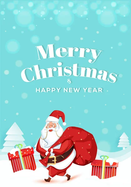 Merry Christmas & Happy New Year template design with santa clau — Stock Vector