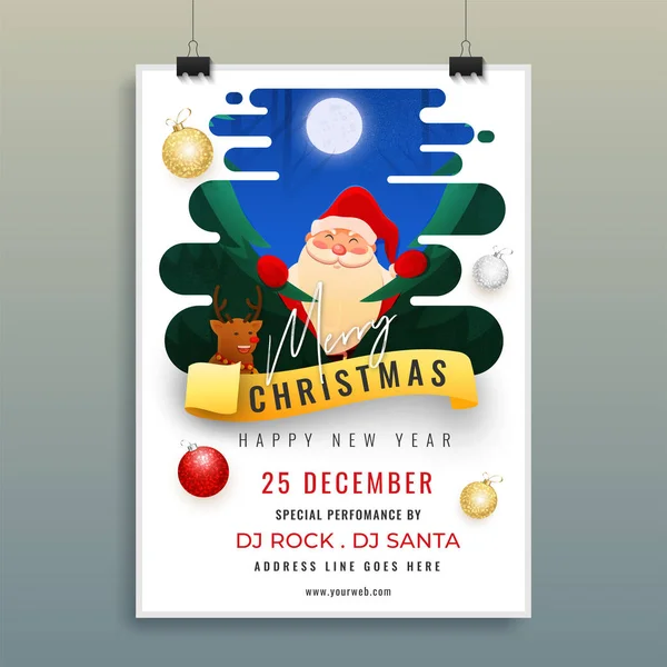 Werbevorlage oder Flyer-Design mit Weihnachtsmann, Rentier — Stockvektor