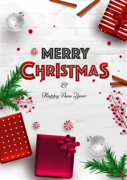 Merry Christmas and Happy New Year template or flyer design with — Stock Vector