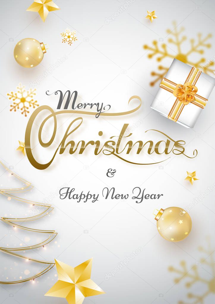 Calligraphy of Merry Christmas & Happy New Year with creative xm