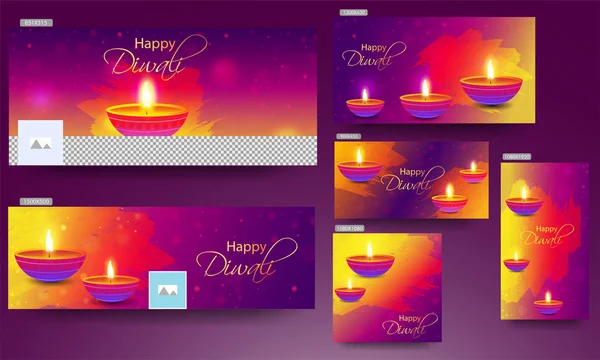 Happy Diwali celebration header, poster and template design with — ストックベクタ