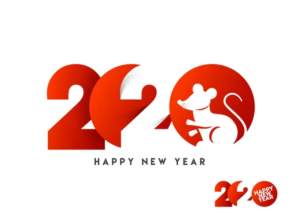 Taglio carta testo del 2020 con segno zodiacale di ratto in rosso e bianco col — Vettoriale Stock