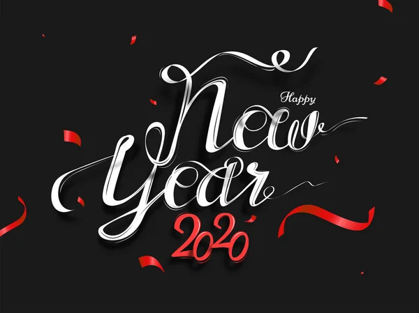 Calligrafia di Felice Anno Nuovo 2020 testo su sfondo nero deco — Vettoriale Stock