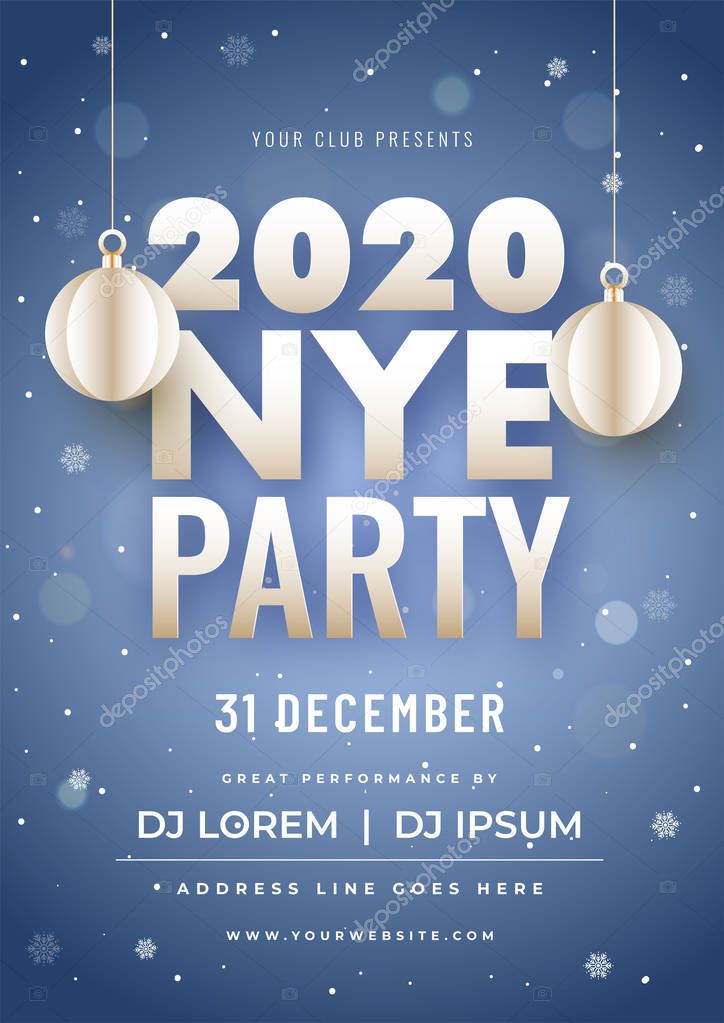 2020 NYE Party invitation card design with hanging paper cut bau