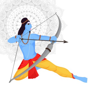 Mandala desen backgr üzerinde Lord Rama nişan ok İllüstrasyon