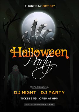 Cadılar Bayramı Partisi tasarımı veya zombi eli, hayalet eli ile el ilanı tasarımı