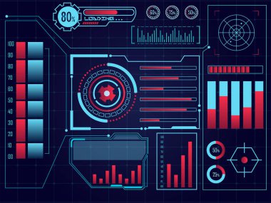 Gelecekçi Hud elementleri, istatistiksel Ui Hud Infographic düzeni