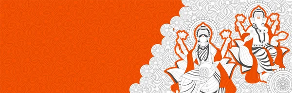 Ilustração de estilo de arte de linha da Deusa Lakshmi e Lorde Ganesha — Vetor de Stock