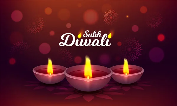 Shubh Diwali Festival card or banner design with illuminated oil — Stock Vector