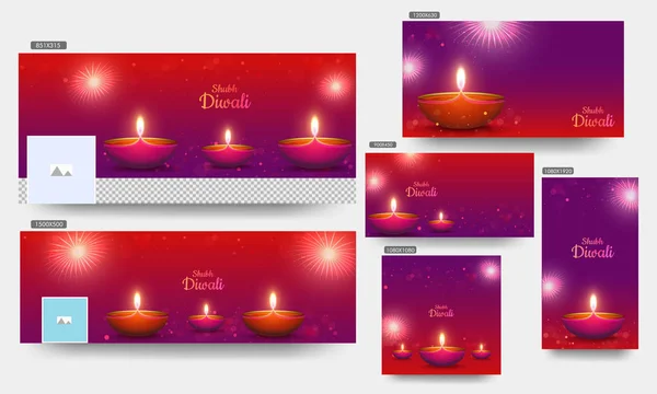 Shubh Diwali header, poster 또는 template design with light — 스톡 벡터