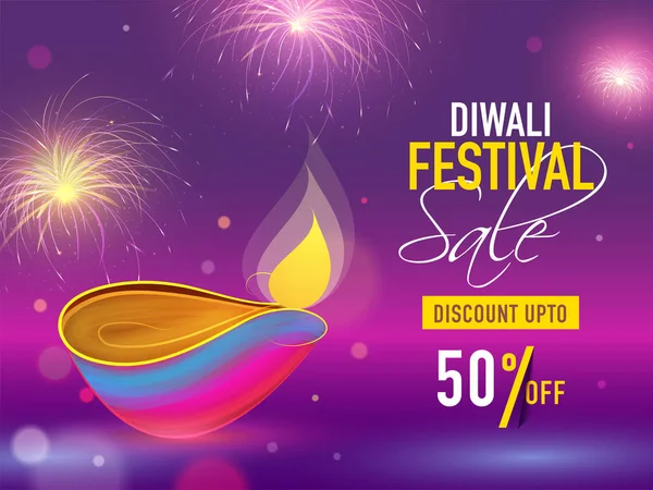 Festival Diwali Venta banner o cartel de diseño con 50% descuento o — Vector de stock