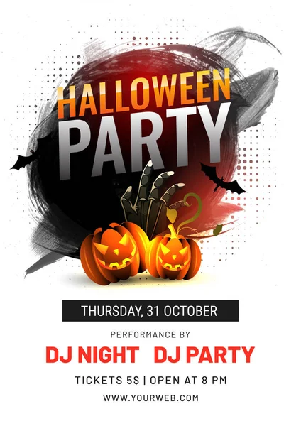 Halloween Party design de cartão de convite com jack-o-lanternas, zom — Vetor de Stock