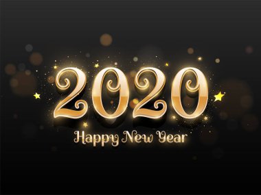 2020 'nin parlak altın metni Yıldızlarla süslenmiş mutlu yıllar