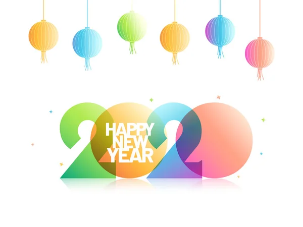 Felice anno nuovo 2020 testo su sfondo bianco decorato con appendere — Vettoriale Stock