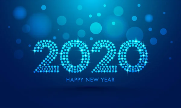 Texto 2020 em padrão de pontos com efeito de iluminação no bac bokeh azul — Vetor de Stock
