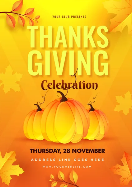 Шаблон празднования Дня благодарения или дизайн флаера с тыквами — стоковый вектор