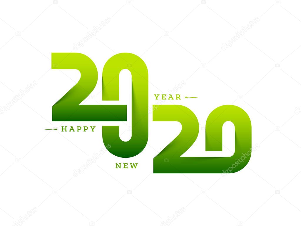 Green paper cut text 2020 on white background for Happy New Year