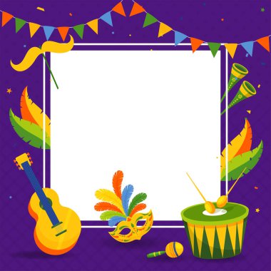 Müzik aletleri ve bıyıklı parti maskesi tasviri