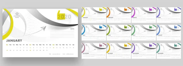 Complete set van 12 maanden voor 2020 jaarkalender ontwerp met een — Stockvector