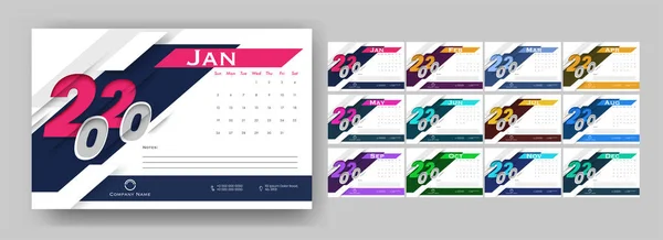 Jahreskalender-Design mit Scherenschnitt-Text 2020 und Firma deta — Stockvektor