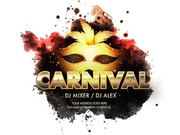 Karneval party banner nebo plakát design se zlatou maskou s lig — Stockový vektor